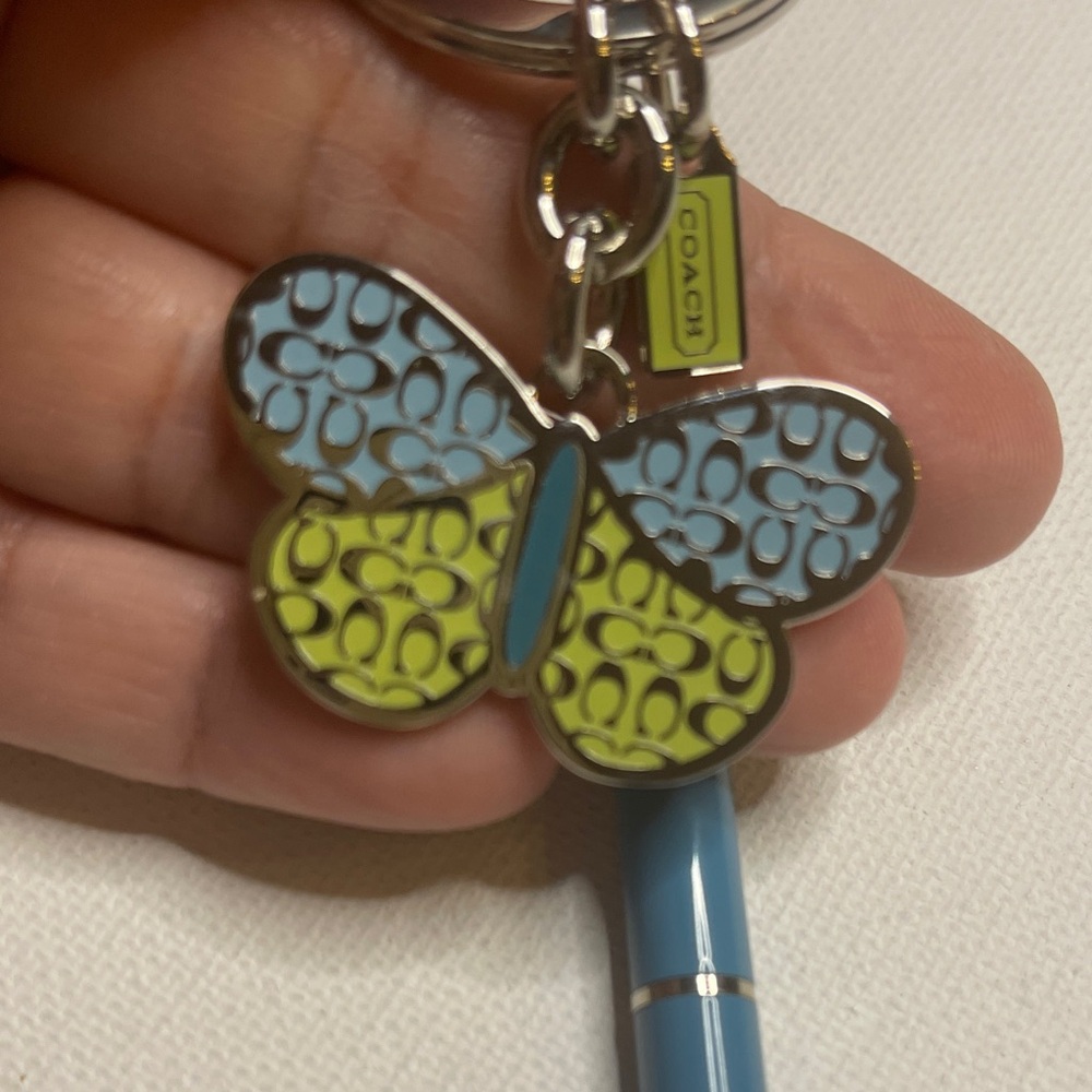 Coach Blue and Green Butterfly Keychain with Coach Pen - Picture 3 of 5